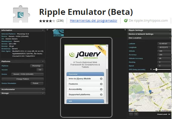 Ripple : Extensión de Chrome para probar sitios y aplicaciones  móviles