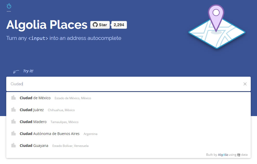 Algolia Places : Plugin para autocompletar  direcciones con OpenStreetMap